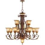 13 Light Verona Bronze Chandelier with Rustic Art Glass Shade-Lighting LumensChandeliers