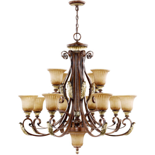 13 Light Verona Bronze Chandelier with Rustic Art Glass Shade-Lighting LumensChandeliers