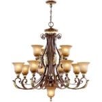 13 Light Verona Bronze Chandelier with Rustic Art Glass Shade-Lighting LumensChandeliers