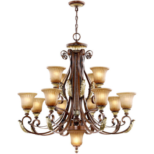 13 Light Verona Bronze Chandelier with Rustic Art Glass Shade-Lighting LumensChandeliers