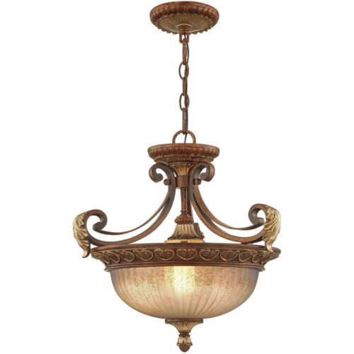 3 Light Verona Bronze Chain Hang/Ceiling Light fixture with Rustic Art Glass Shade-Lighting LumensFlush Mount Ceiling Lights