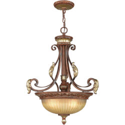 3 Light Verona Bronze Inverted Pendant light Hanging Light Fixture with Rustic Art Glass Shade-Lighting LumensPendant Lights