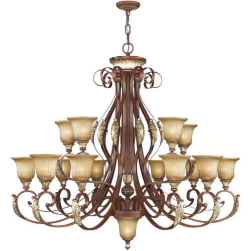 16 Light Verona Bronze Chandelier with Rustic Art Glass Shade-Lighting LumensChandeliers