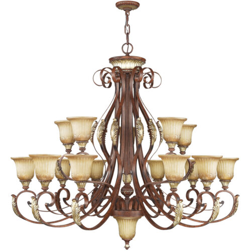 16 Light Verona Bronze Chandelier with Rustic Art Glass Shade-Lighting LumensChandeliers