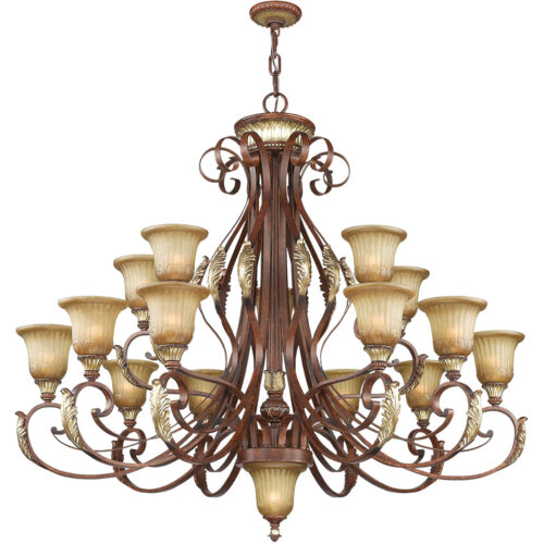 16 Light Verona Bronze Chandelier with Rustic Art Glass Shade-Lighting LumensChandeliers