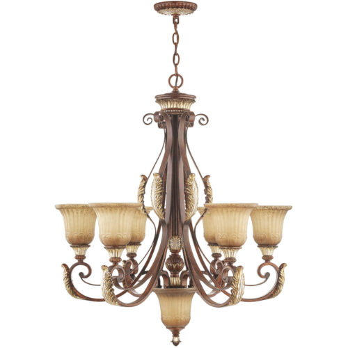 7 Light Verona Bronze Chandelier with Rustic Art Glass Shade-Lighting LumensChandeliers