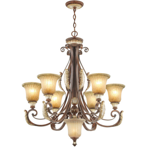 7 Light Verona Bronze Chandelier with Rustic Art Glass Shade-Lighting LumensChandeliers