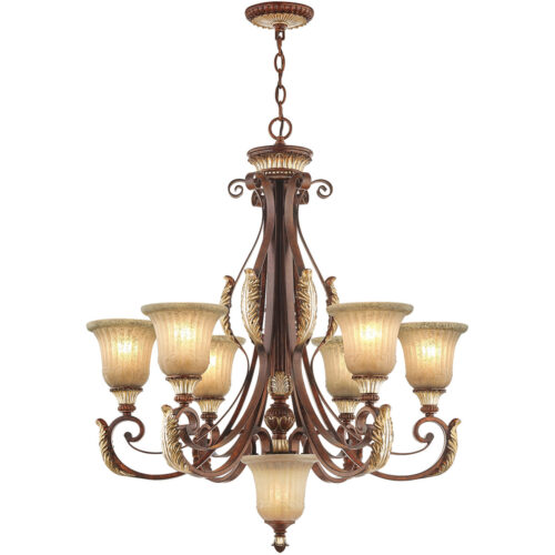 7 Light Verona Bronze Chandelier with Rustic Art Glass Shade-Lighting LumensChandeliers