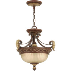 2 Light Verona Bronze Chain Hang/Ceiling Light fixture with Rustic Art Glass Shade-Lighting LumensFlush Mount Ceiling Lights