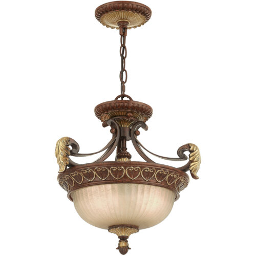 2 Light Verona Bronze Chain Hang/Ceiling Light fixture with Rustic Art Glass Shade-Lighting LumensFlush Mount Ceiling Lights