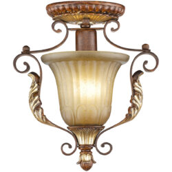 1 Light Verona Bronze Ceiling Light fixture with Rustic Art Glass Shade-Lighting LumensFlush Mount Ceiling Lights