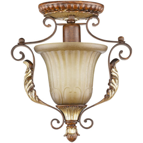 1 Light Verona Bronze Ceiling Light fixture with Rustic Art Glass Shade-Lighting LumensFlush Mount Ceiling Lights