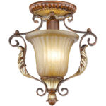 1 Light Verona Bronze Ceiling Light fixture with Rustic Art Glass Shade-Lighting LumensFlush Mount Ceiling Lights