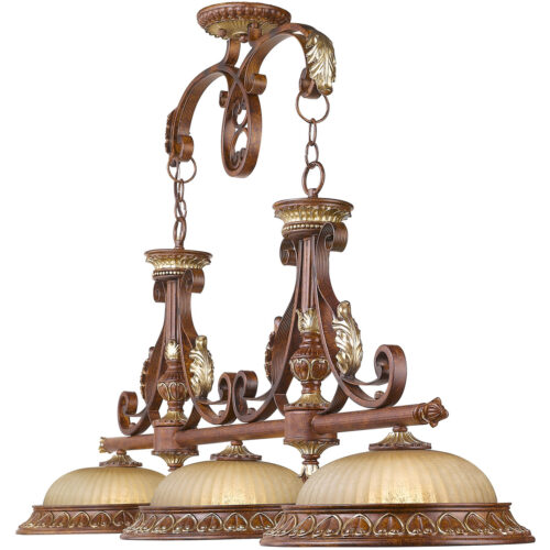 13 inch 3 Light Verona Bronze Island with Rustic Art Glass Shade-Lighting LumensChandeliers