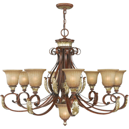 9 Light Verona Bronze Chandelier with Rustic Art Glass Shade-Lighting LumensChandeliers