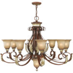 9 Light Verona Bronze Chandelier with Rustic Art Glass Shade-Lighting LumensChandeliers