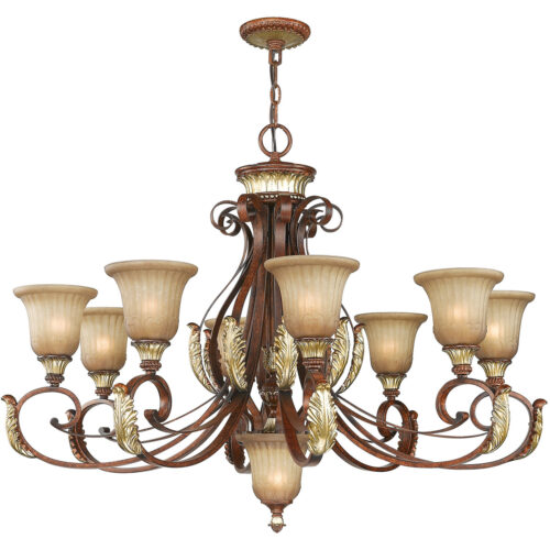 9 Light Verona Bronze Chandelier with Rustic Art Glass Shade-Lighting LumensChandeliers