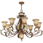 9 Light Verona Bronze Chandelier with Rustic Art Glass Shade-Lighting LumensChandeliers