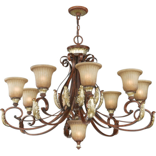 9 Light Verona Bronze Chandelier with Rustic Art Glass Shade-Lighting LumensChandeliers