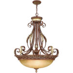 4 Light Verona Bronze Inverted Pendant light Hanging Light Fixture with Rustic Art Glass Shade-Lighting LumensPendant Lights