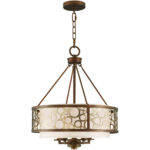 5 Light Palacial Bronze with Gilded Accents Chandelier with Silk Champagne Hardback Shade-Lighting LumensChandeliers