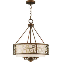 5 Light Palacial Bronze with Gilded Accents Chandelier with Silk Champagne Hardback Shade-Lighting LumensChandeliers