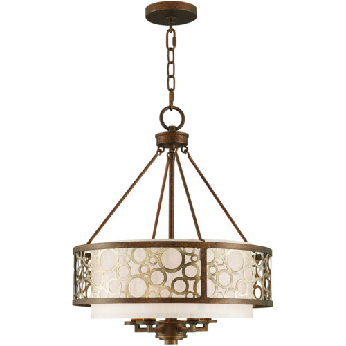 5 Light Palacial Bronze with Gilded Accents Chandelier with Silk Champagne Hardback Shade-Lighting LumensChandeliers