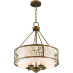 5 Light Palacial Bronze with Gilded Accents Chandelier with Silk Champagne Hardback Shade-Lighting LumensChandeliers