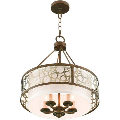 5 Light Palacial Bronze with Gilded Accents Chandelier with Silk Champagne Hardback Shade-Lighting LumensChandeliers