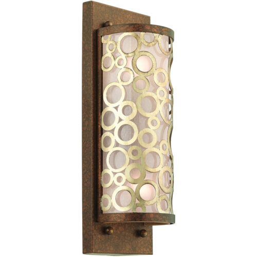 5 inch 2 Light Palacial Bronze with Gilded Accents Wall Sconce with Hand Painted Gold Dusted Art Glass Shade-Lighting LumensWall Sconces